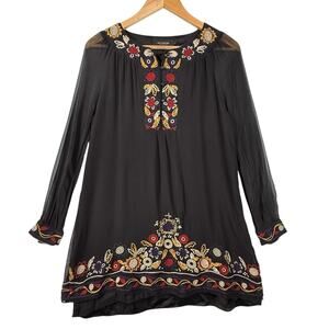 MM Couture Miss Me Black Silk Embroidered Mini Dress WOMENS SIZE SMALL Western